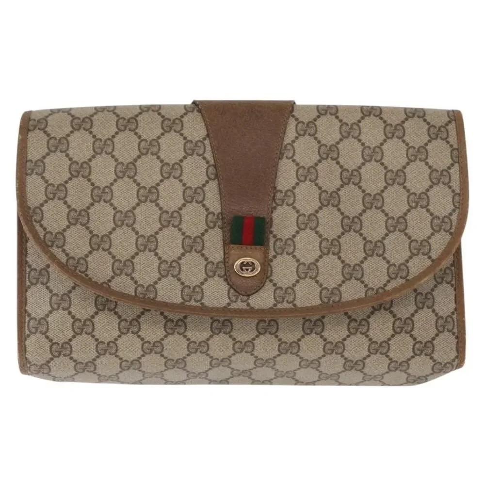 Gucci GG Supreme Web Clutch Bag Beige